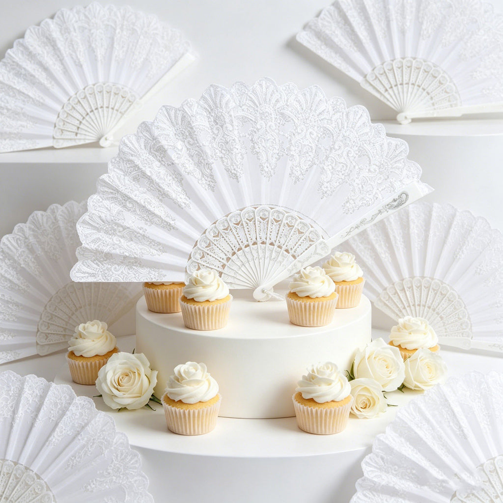 10pcs White Print Hand Held Fan Costume Accessory Decoration Wedding Party AUS