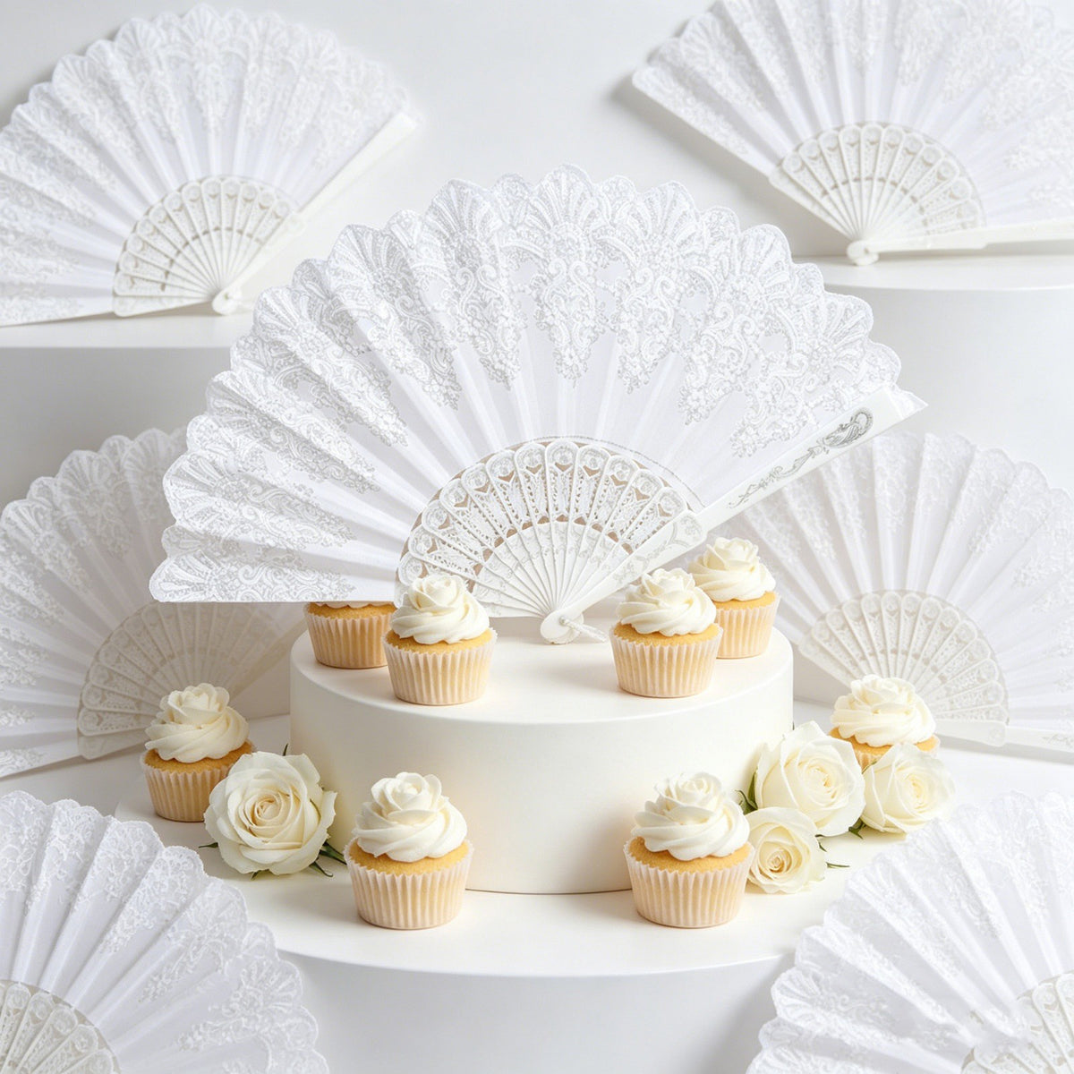 10pcs White Print Hand Held Fan Costume Accessory Decoration Wedding Party AUS