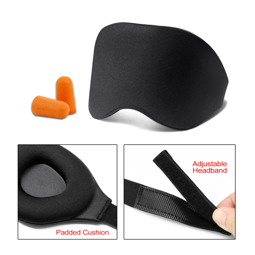 3D Memory Foam Sleep Eye Mask with Earplugs – Soft Travel Sleeping Blindfold