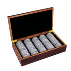 Wooden coin display case with 50 capsules