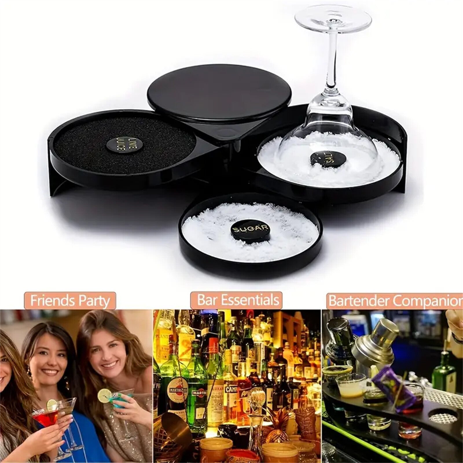 2pcs 3-Tier Cocktail Glass Rimmer | Bar Salt Sugar Seasoning Box for Bartender
