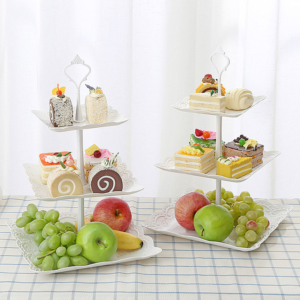 3 Pack 3 Tier Cake Stand – White Plastic Cupcake and Dessert Display for Weddings, Parties and Afternoon Tea