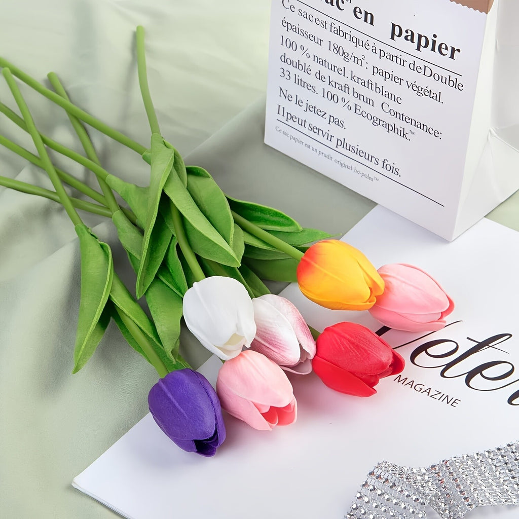10pcs Artificial Tulip Flowers Bouquet | Realistic PU Faux Tulips for Home Wedding Decor