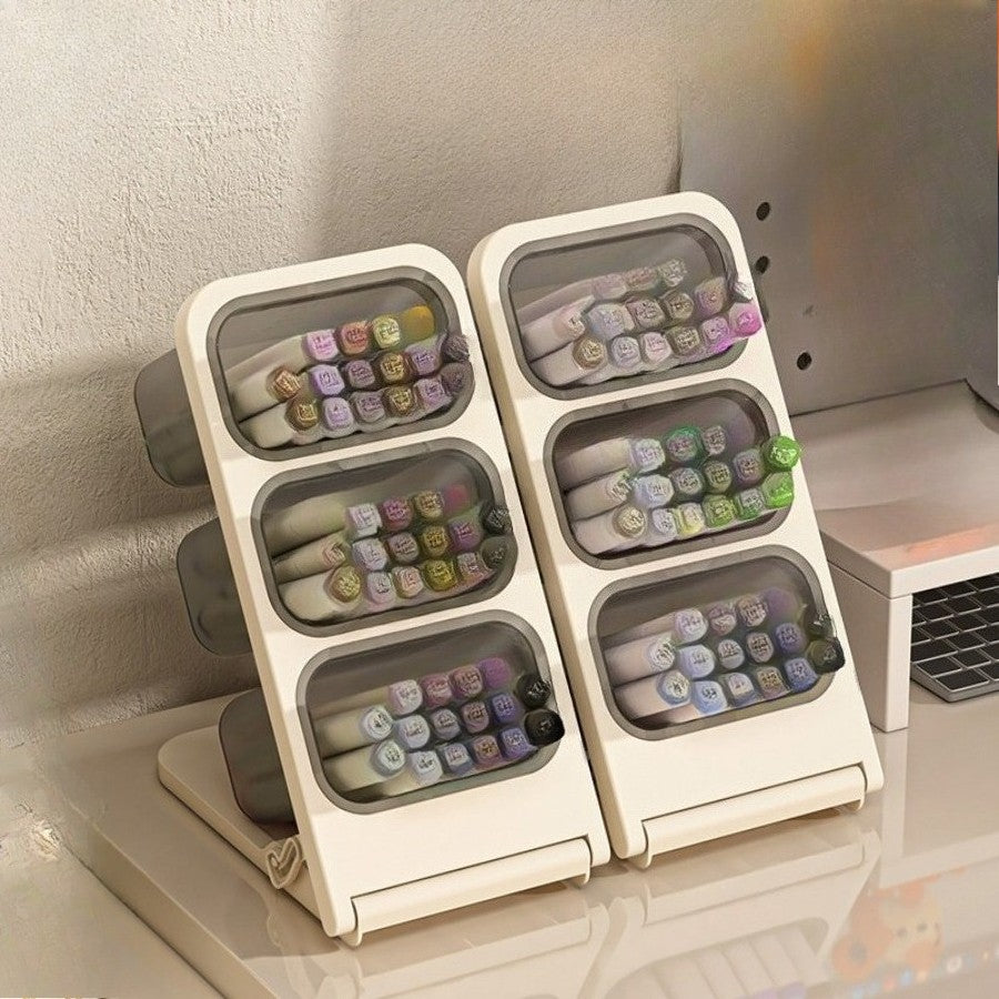 Large Capacity Desk Organiser Pencil Holder - Slanted Pen Holder Storage Box for Office and Makeup Supplies