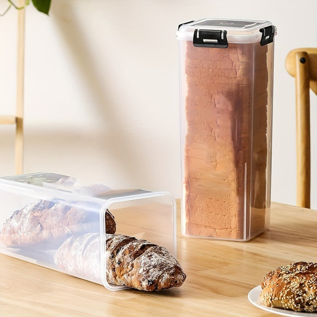 2pcs Bread Storage Container with Lid | Sealed Bread Keeper Box for Loaf, Toast & Noodles