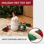 Holiday pet toy set – snowman plush dog toy with rope for safe chewing and play