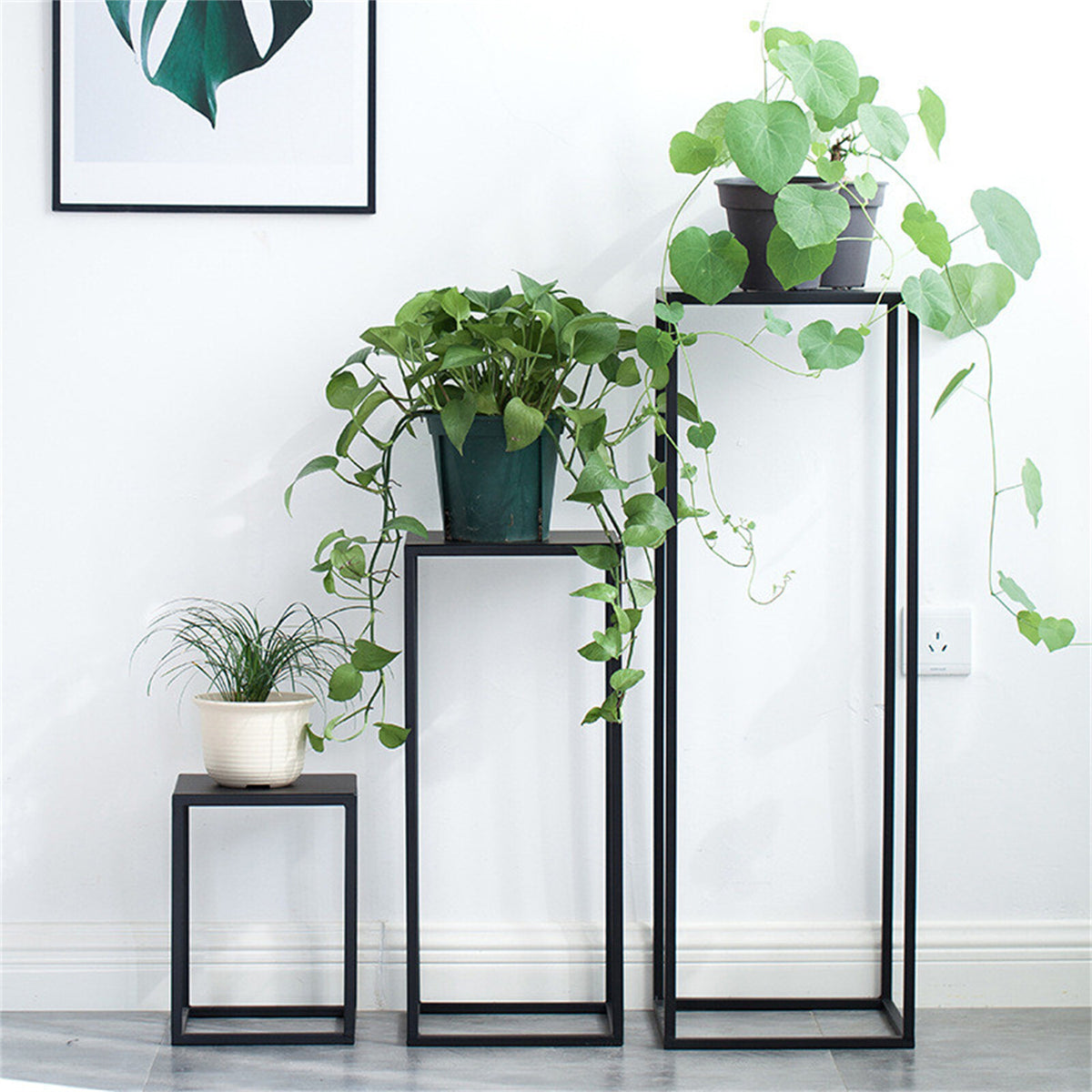 3PCS Black Metal Geometric Flower Stands Wedding Event Plant Display Pedestals