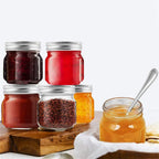 6pcs 250ml Glass Storage Jars with Lids + 4 Stainless Steel Spoons | Airtight Food Containers