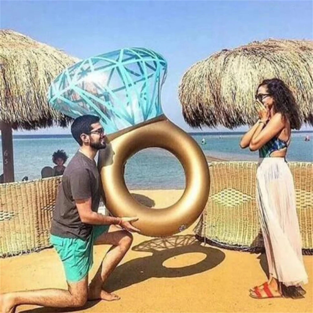 Giant Inflatable Diamond Engagement Ring Pool Float - PVC Summer Beach Swimming Raft