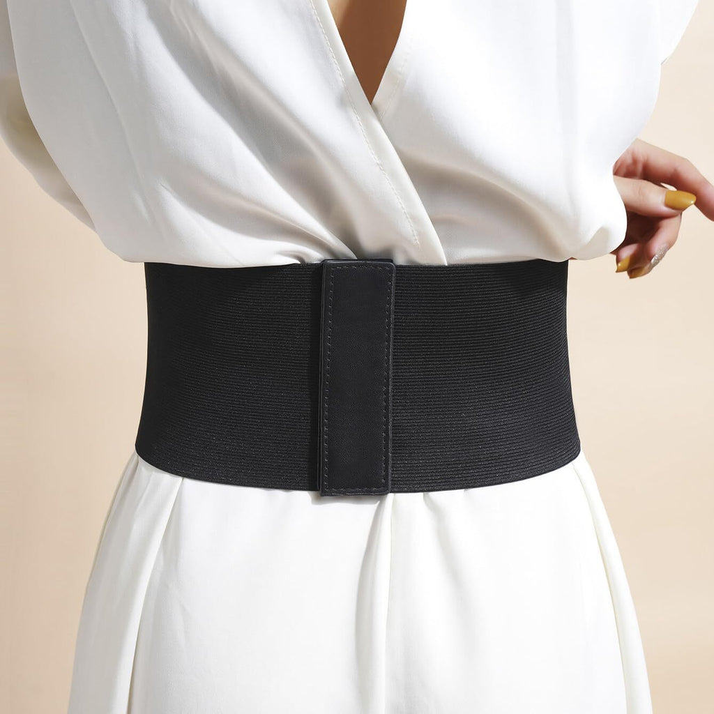 2PCS Women’s Body Shaper Buckle Wide Waist Belt - Elastic Underbust Corset Belt Black