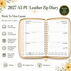 Week to view diary 2027 layout with hourly planning from 7 am to 5 pm