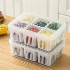 2pcs Fridge Storage Organizer Boxes | 6 Grid Vegetable Onion Meat Drain Containers