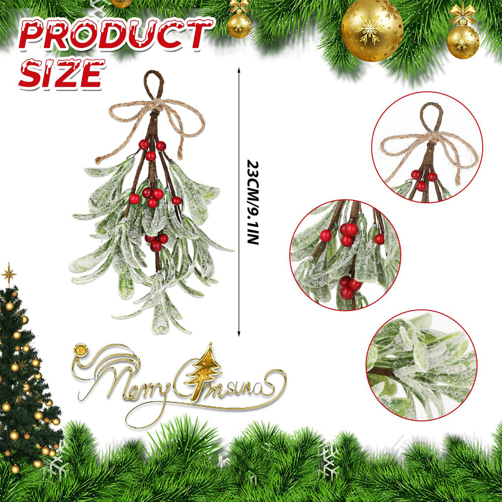 Artificial mistletoe size guide – 23 cm long with close-up of leaves and red berries