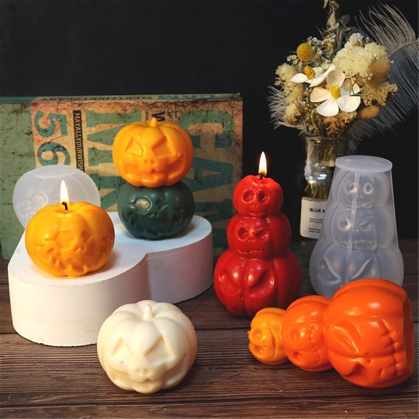 3pcs Pumpkin Silicone Mold Set | DIY Candle Soap Resin Mould for Baking & Crafts