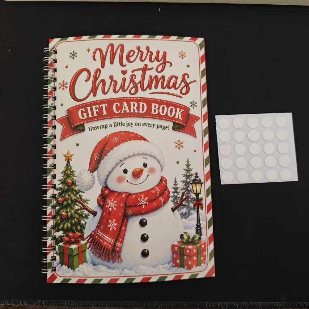 Snowman cover Christmas gift card book, spiral bound, with adhesive dots