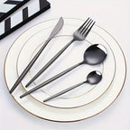 24 Piece Stainless Steel Cutlery Set – Black Dinner Knife Fork Spoon Teaspoon Set for Home Dining