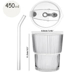 2pcs Iced Coffee Cups Glass Cups with Lids and Straws Coffee Fruit Juice 450ml