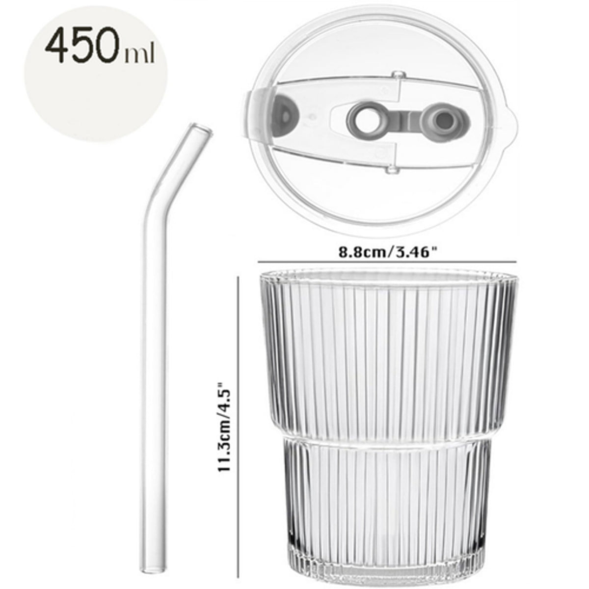 2pcs Iced Coffee Cups Glass Cups with Lids and Straws Coffee Fruit Juice 450ml