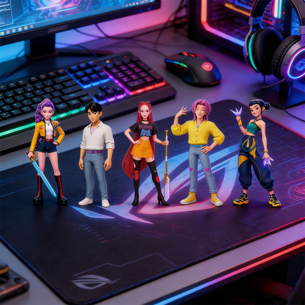 Idol singer mini figures on a gaming desk
