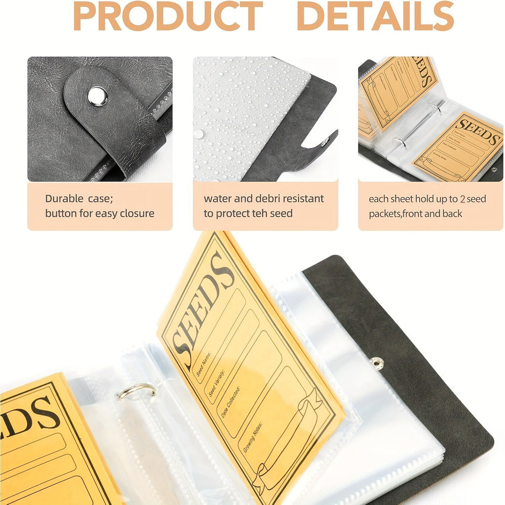 2 Sets Seed Storage Organizer with Kraft Paper Envelopes – Garden Seed Packet Binder and Storage Bags