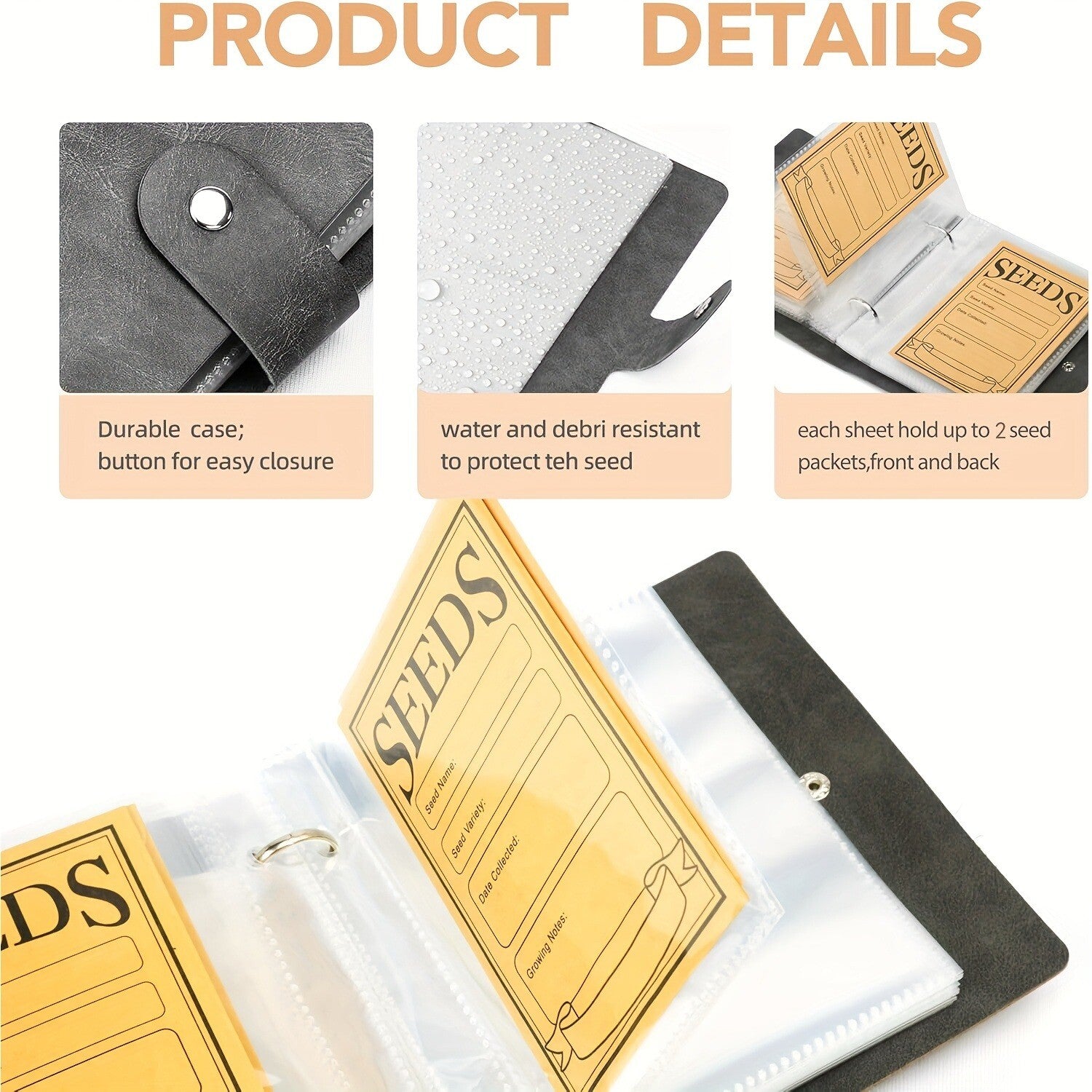 2 Sets Seed Storage Organizer with Kraft Paper Envelopes – Garden Seed Packet Binder and Storage Bags