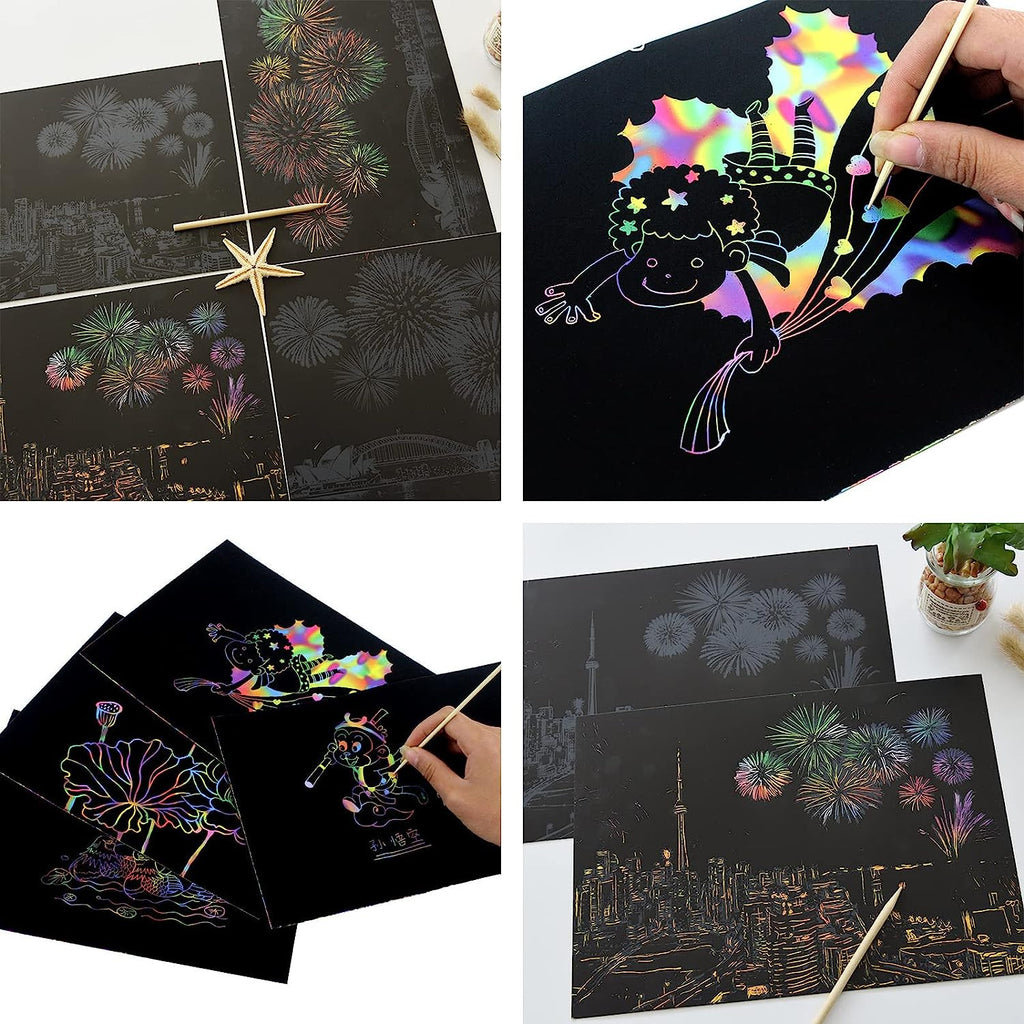 70pcs Rainbow Scratch Paper Art Set | Magic Scratch Drawing Craft Kit for Kids