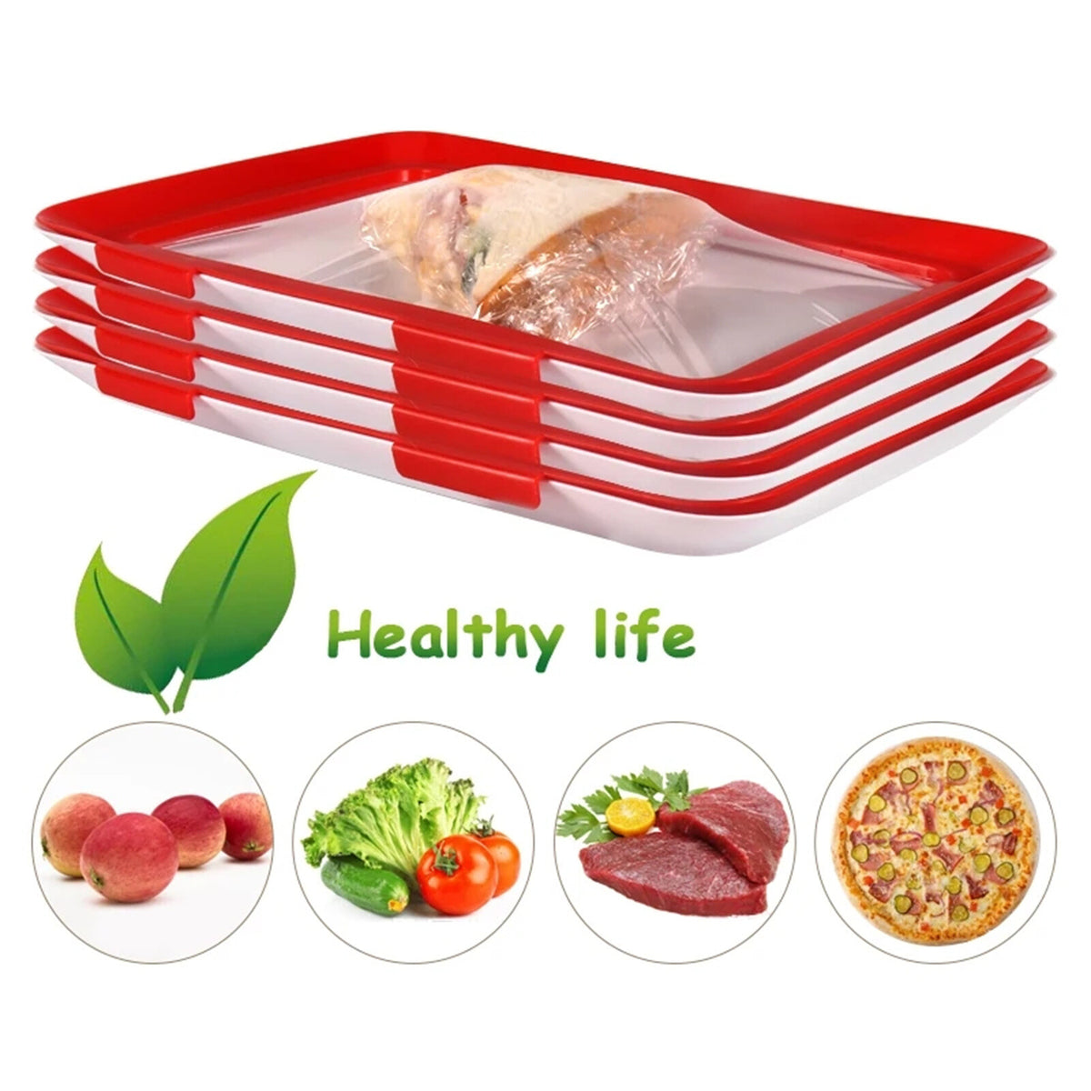 3Pcs Reusable Food Preservation Trays Fresh Food Storage Containers Vegetables