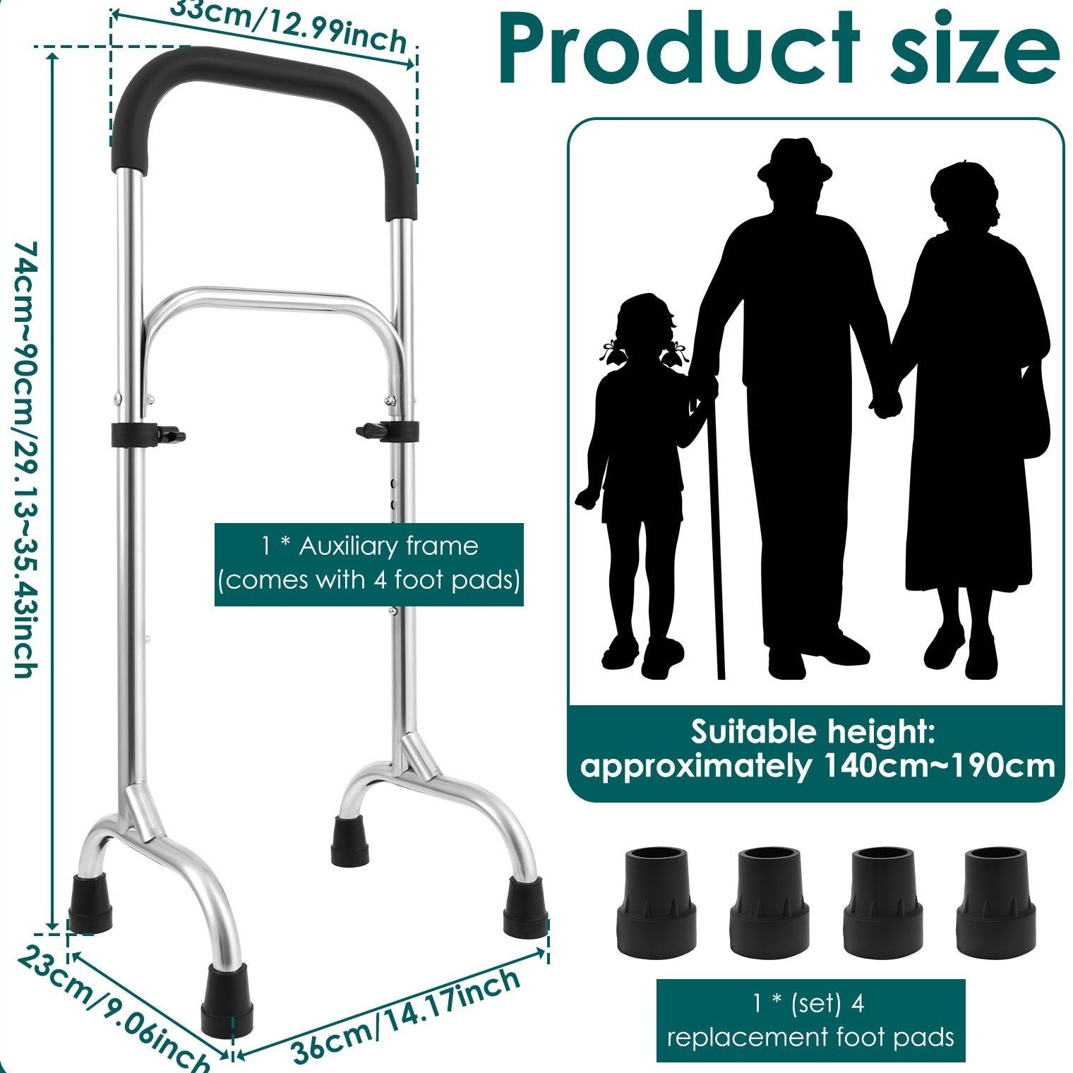 Senior Mobility Standing Aid Adjustable Height Elderly Stand Assist Support Device Non-Slip Walking Aid