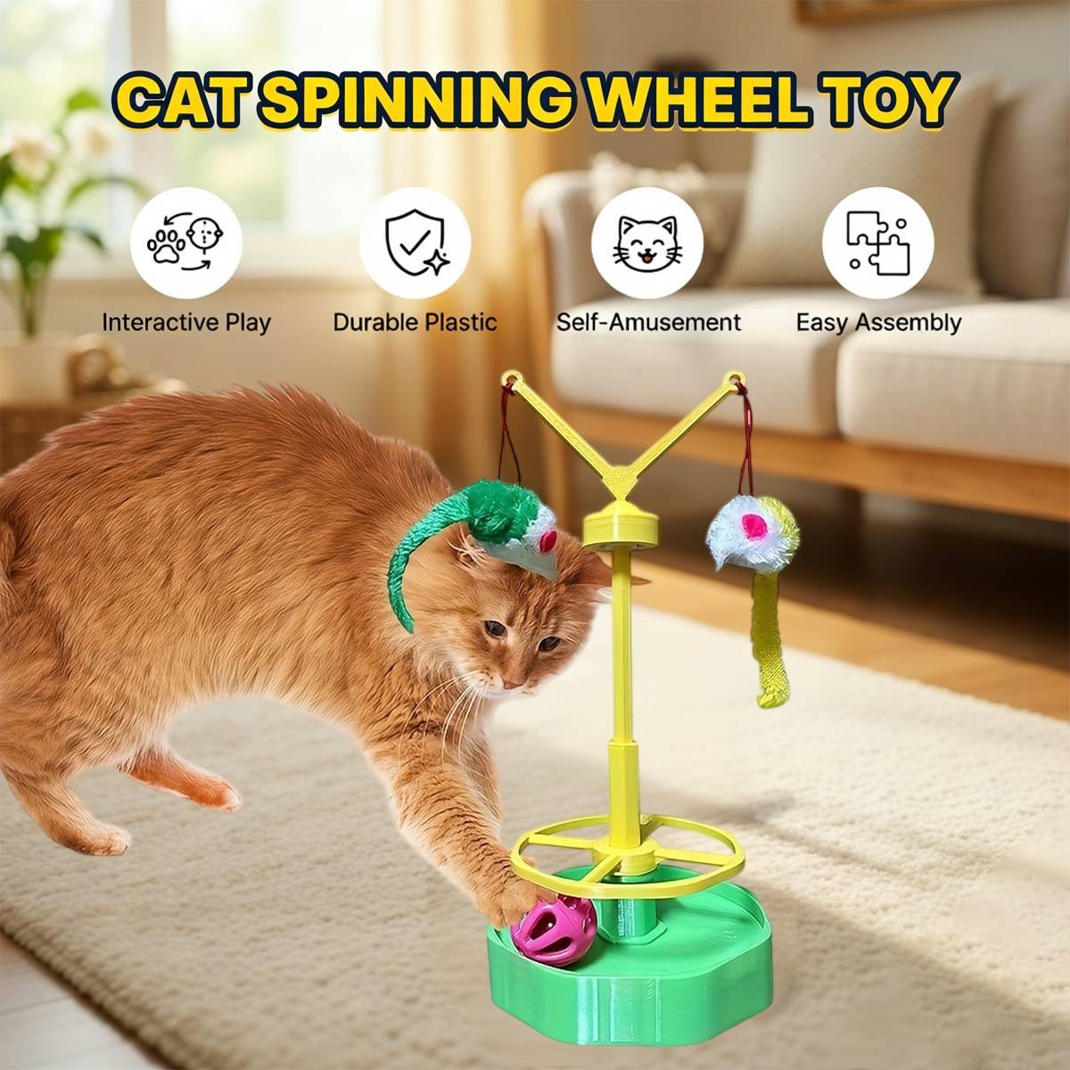 Cat Spinning Wheel Toy Interactive Cat Toy Self Amusement Plush Mouse Indoor Pet