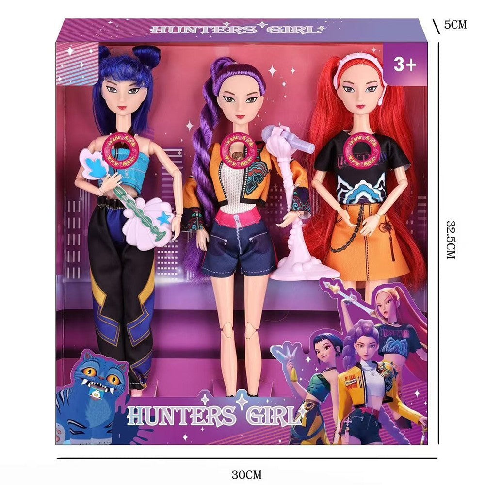 Singing doll 3 pack in one gift box with purple, red and blue hair fashion dolls