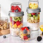 2PCS Overnight Oats Jars Airtight Dual Layer Mason Jars - Yogurt Parfait Cups with Wet Dry Separation