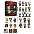 Horror advent calendar box with 24 flat acrylic horror mini figures on a white background