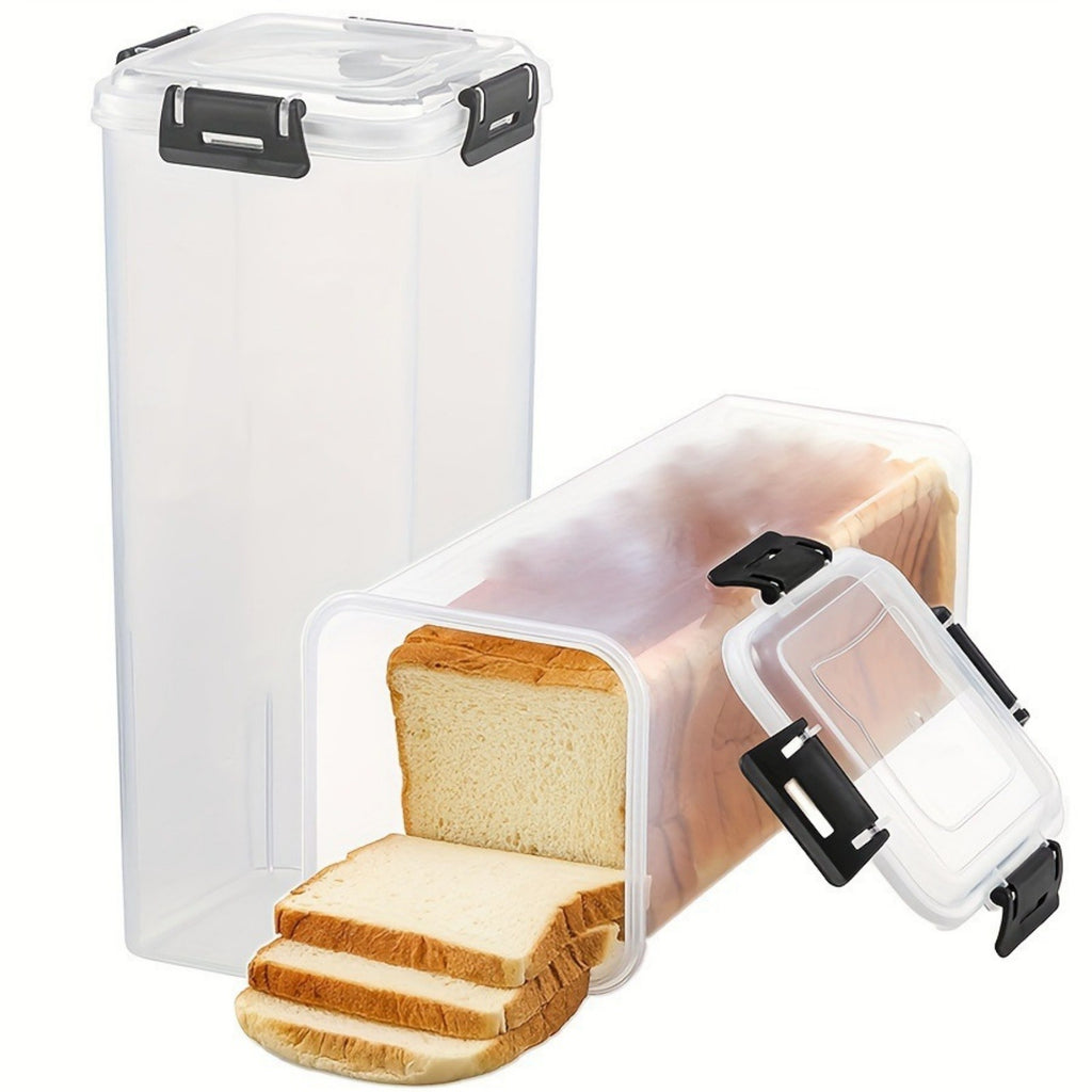 2pcs Bread Storage Container with Lid | Sealed Bread Keeper Box for Loaf, Toast & Noodles