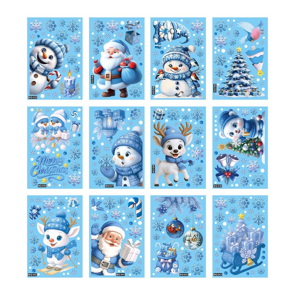 Christmas Window Stickers Winter Snowman Santa Claus Snowflake Elk Static OD