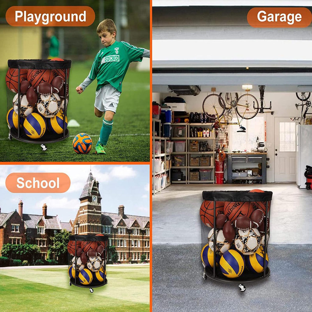 Garage Sports Ball Storage Cart | Rolling Mesh Organizer for Basketball, Soccer & Equipment