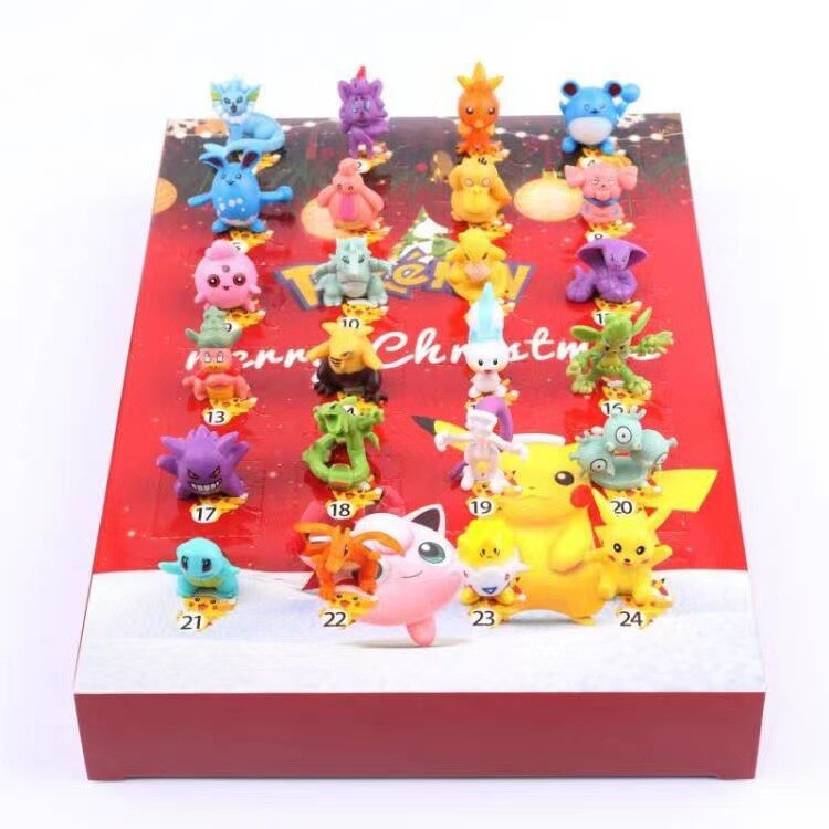 Kids advent calendar with mini figures standing on the numbered doors