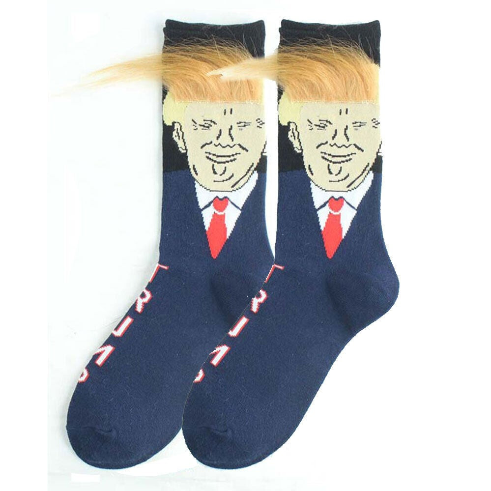Trump 3D Hair Novelty Crew Socks – Funny Donald Trump Socks with Comb (1 or 2 Pair)