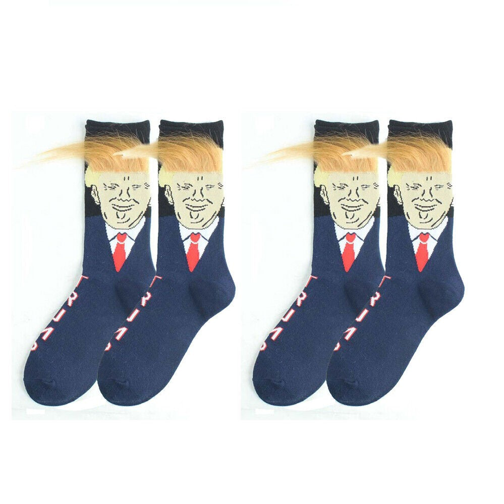 Trump 3D Hair Novelty Crew Socks – Funny Donald Trump Socks with Comb (1 or 2 Pair)