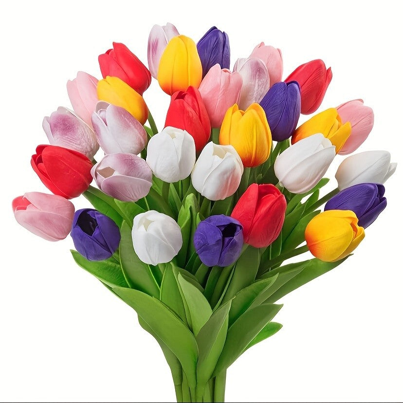 10pcs Artificial Tulip Flowers Bouquet | Realistic PU Faux Tulips for Home Wedding Decor