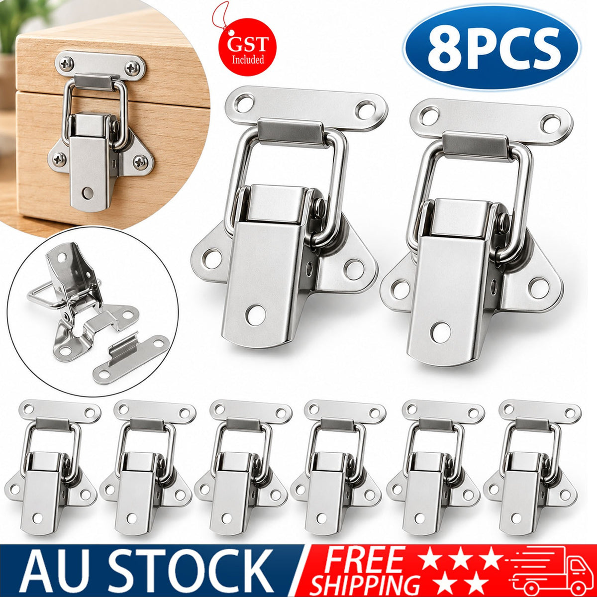 8 X Stainless Steel Clasp Case Clip Loop Suitcase Box Trunk Latch Lock Guitar AU