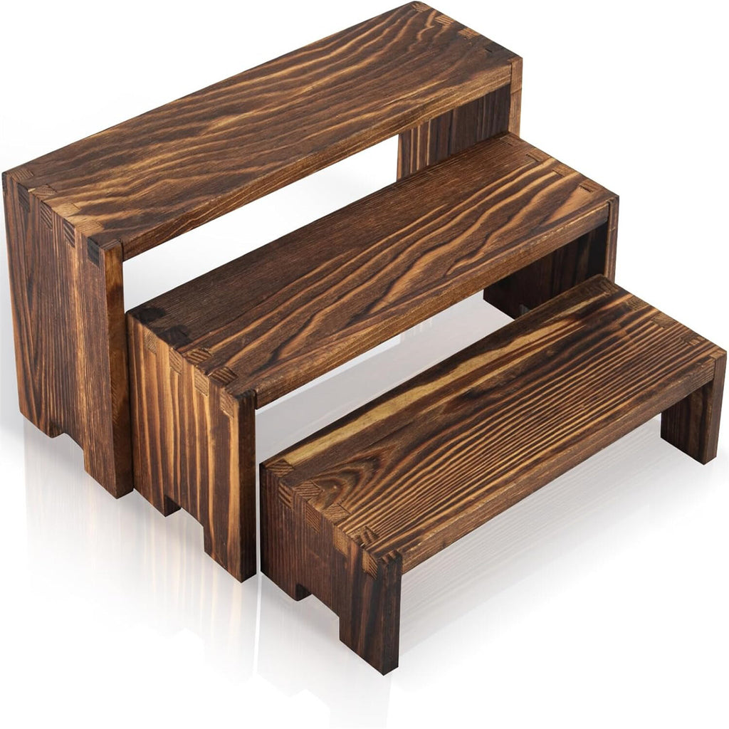 6pcs 3 Tier Wooden Display Risers Set | Rectangular Cupcake Dessert & Retail Display Stands