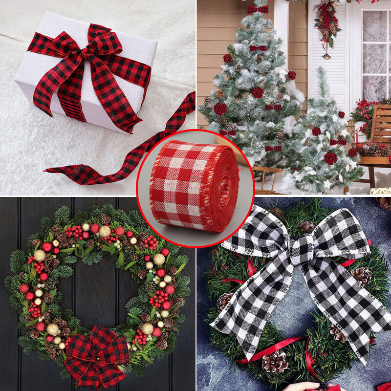 Wired tartan and buffalo plaid ribbon used on gifts, wreaths, trees and bows