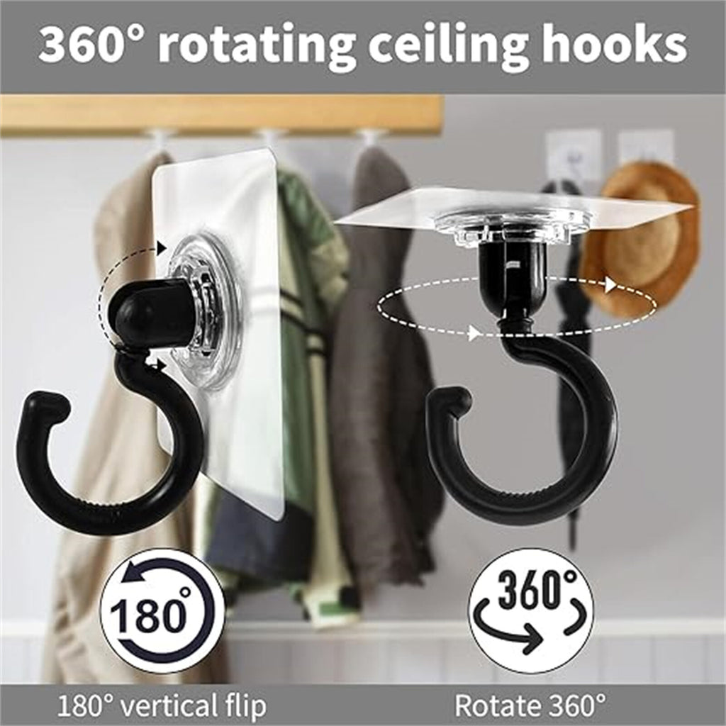 5PCS Rotatable Self Adhesive Wall Hooks Ceiling Door Hanger Heavy Duty Black