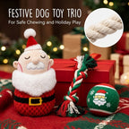 Festive dog toy trio – plush Santa, cotton rope and ball for safe chewing and holiday play