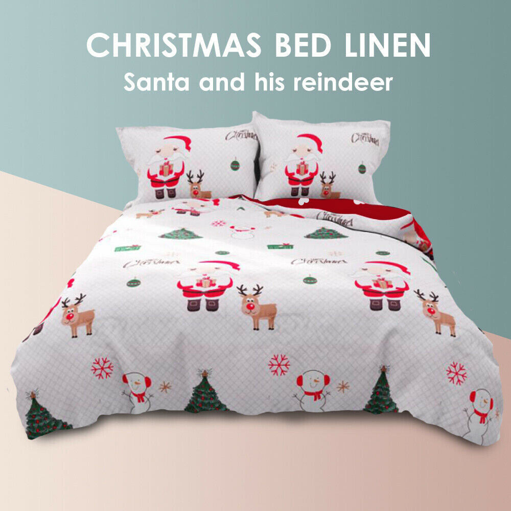 White Santa and reindeer quilt cover