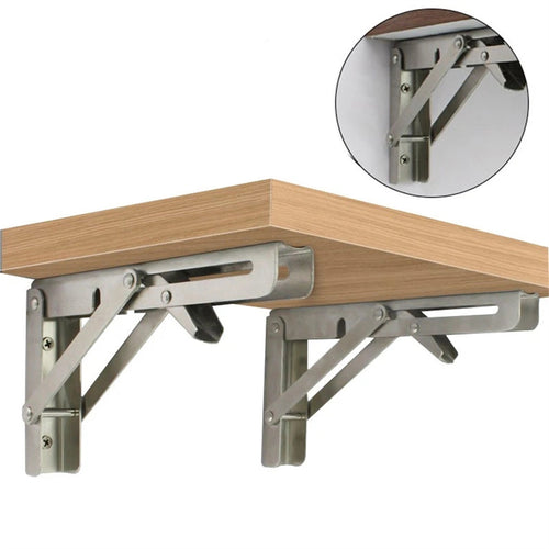 2 Pack Stainless Steel Folding Shelf Brackets – Heavy Duty Wall Mount Table and Bench Support 250mm