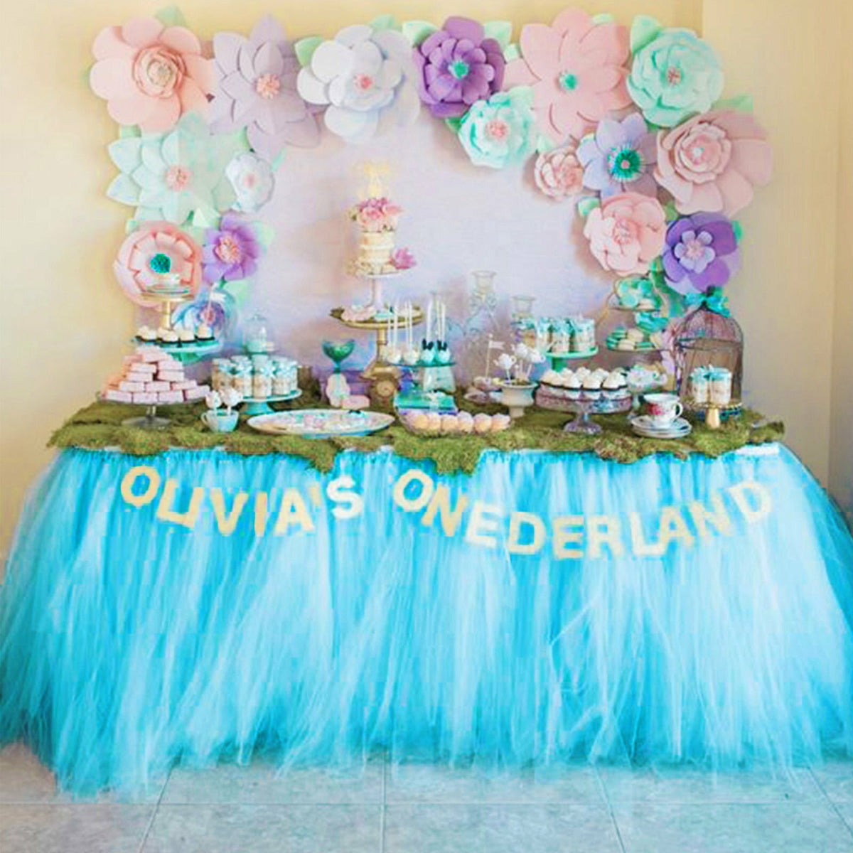 Pink tulle tutu table skirt