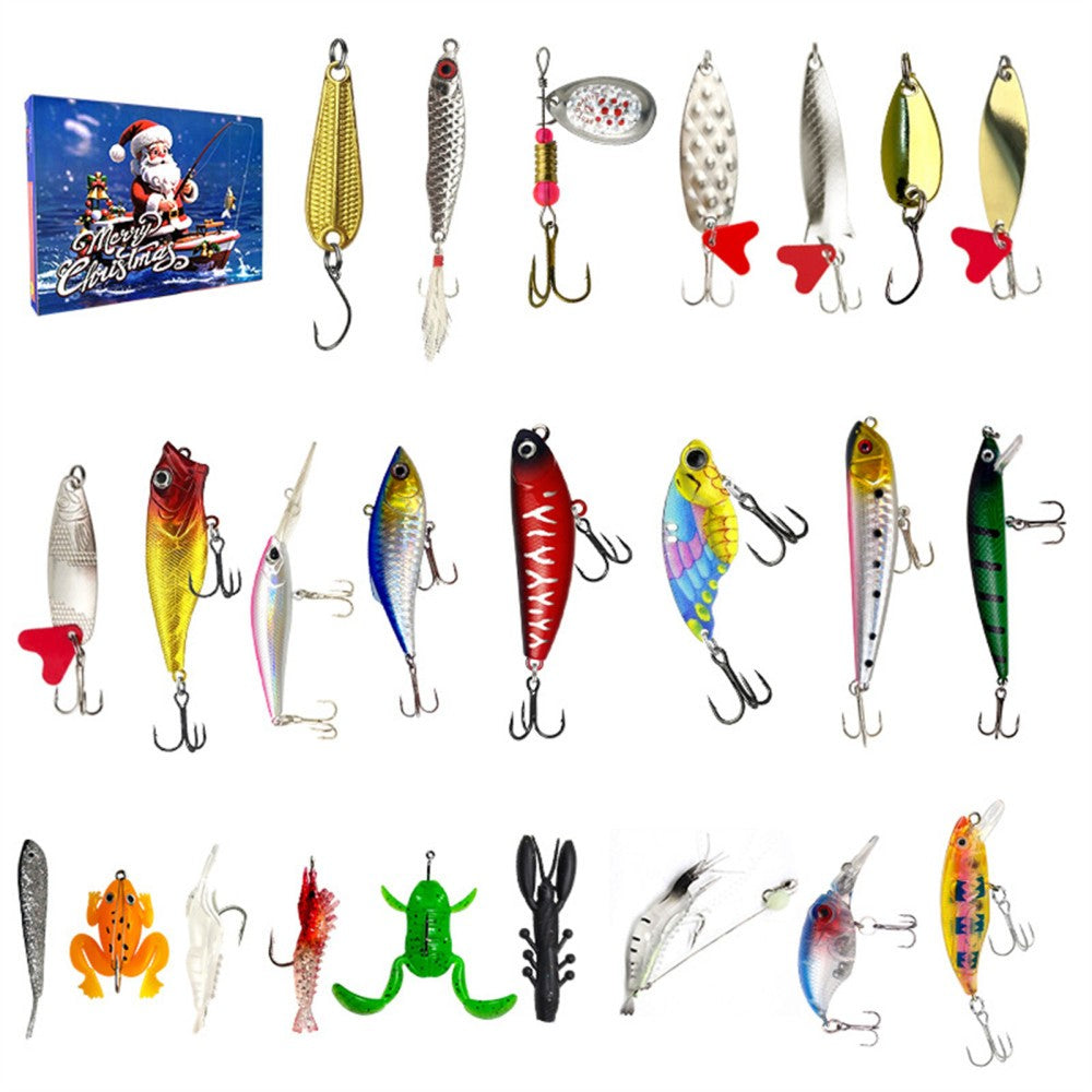 Set C Santa fishing box lure mix with spoons, poppers, minnows and a soft frog