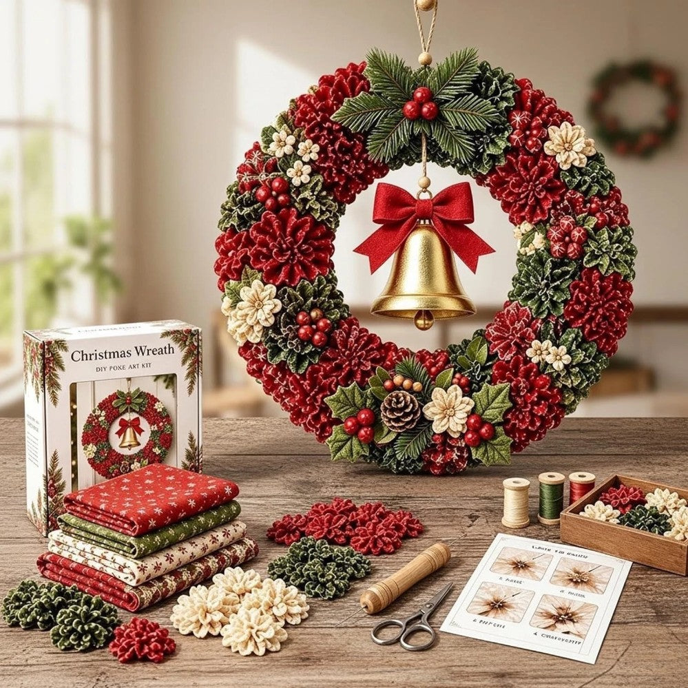 3D Fabric Poke Wreath DIY Kit Christmas Handmade Wreath Craft Set Party Decor