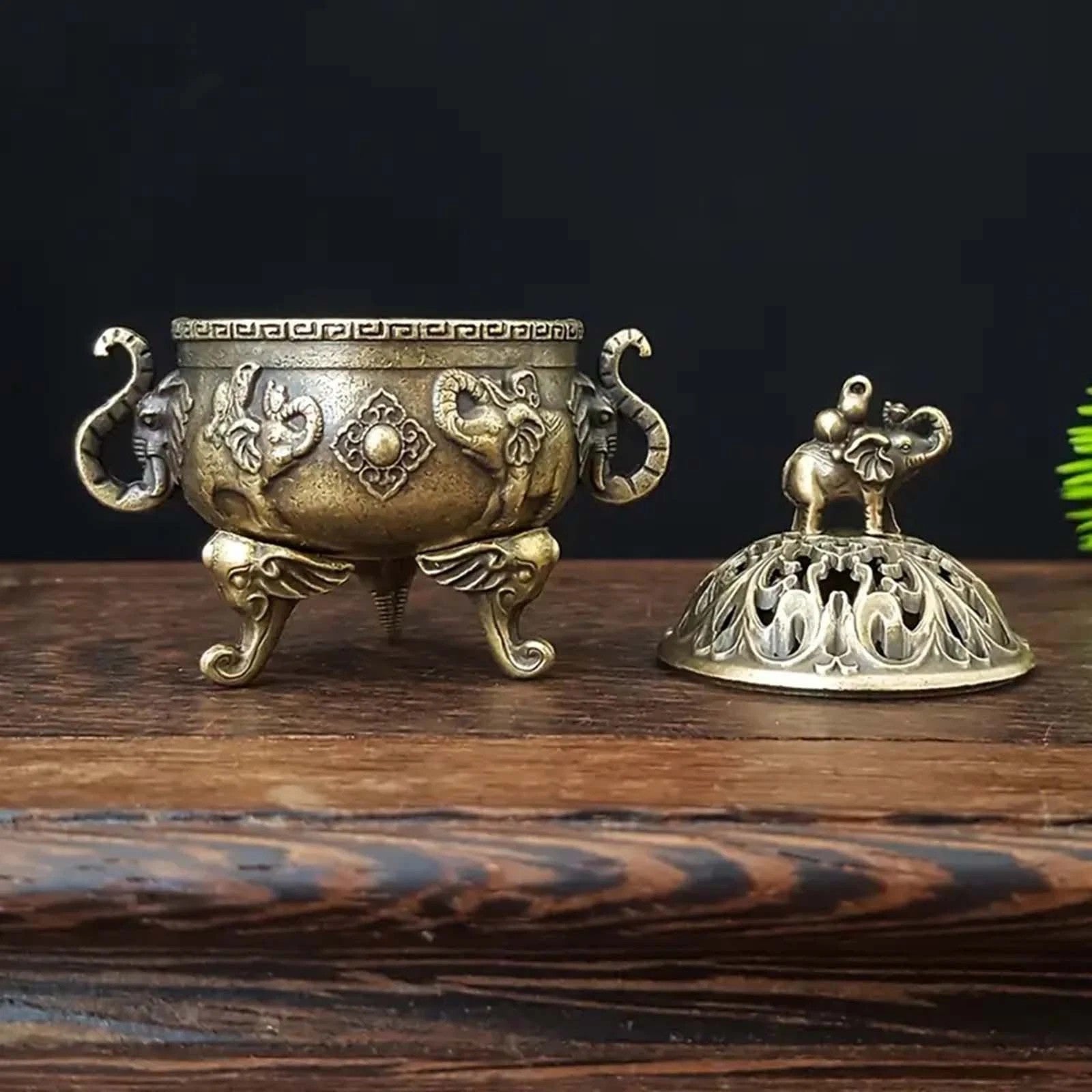 2PCS Elephant Lotus Incense Burner Metal Incense Holder Bowl Aromatherapy Decor